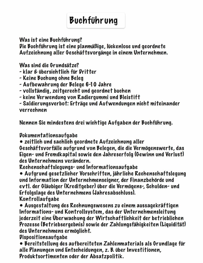 Buchführung Buchführung
Was ist eine Buchführung?
Die Buchführung ist eine planmäßige, lückenlose und geordnete
Aufzeichnung aller Geschäfts