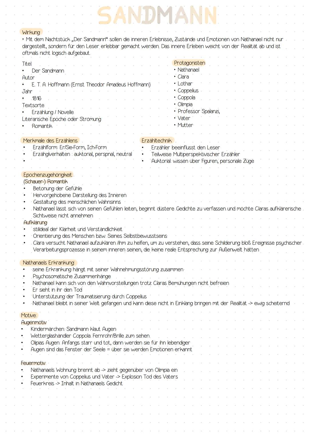 Wirkung

• Mit dem Nachtstuck„Der Sandmann" sollen die inneren Erlebnisse, Zustände und Emotionen von Nathanael nicht nur
dargestellt, sonde