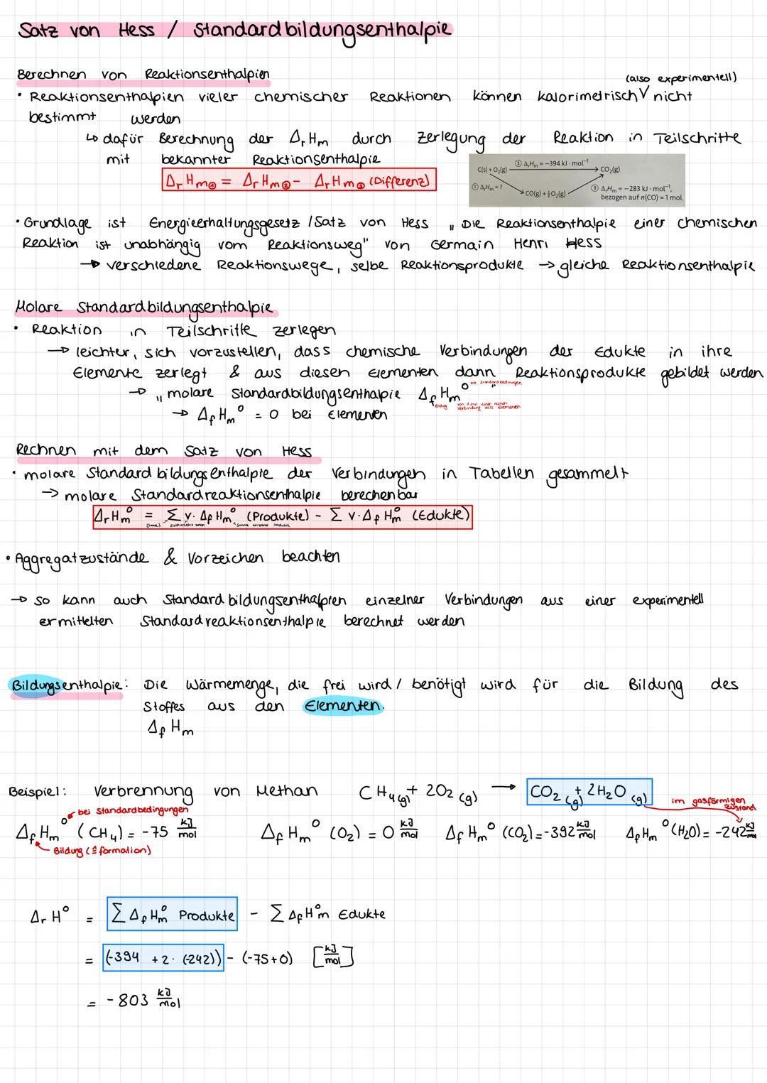 Satz von Hess / Standard bildungsenthalpie
Berechnen von Reaktionsenthalpien
Reaktionsenthalpien vieler
bestimmt
werden
Lo dafür Berechnung 