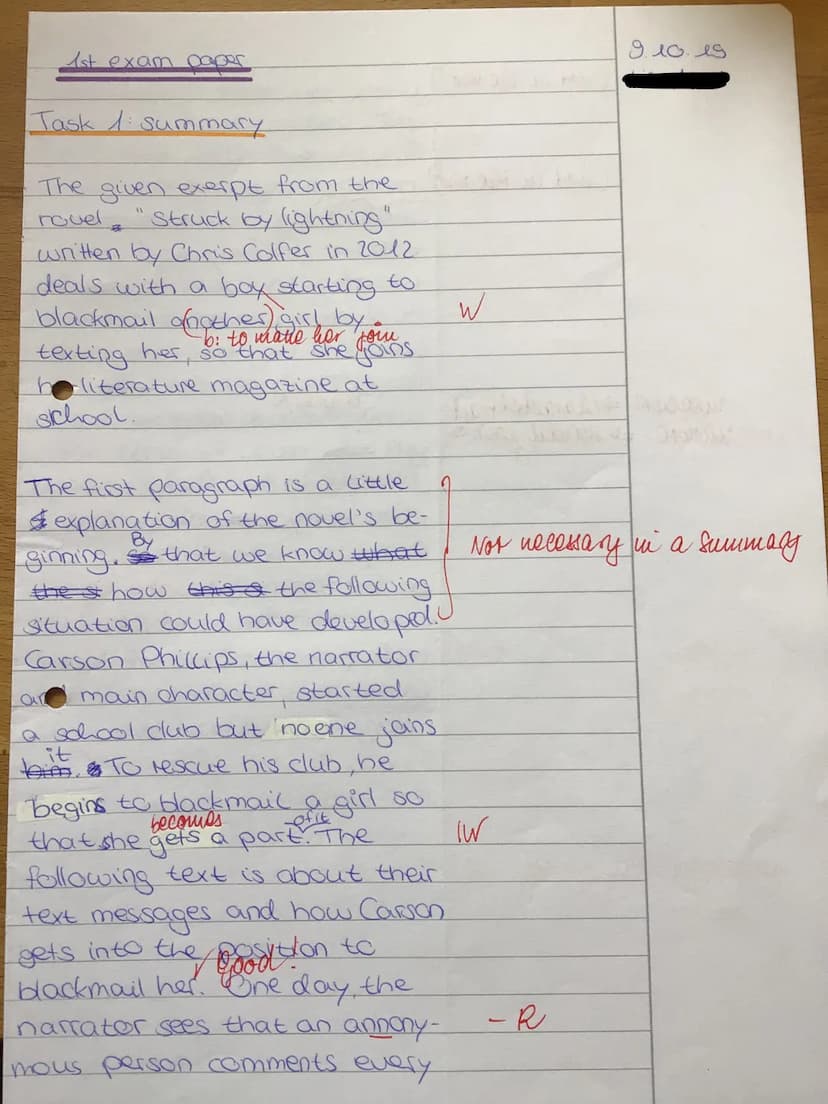 PART 2: Reading and Writing:
Text:
The narrator Carson Phillips, a rather unpopular student at Clover High School, has set up a literature
m