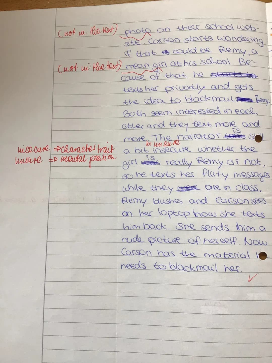 PART 2: Reading and Writing:
Text:
The narrator Carson Phillips, a rather unpopular student at Clover High School, has set up a literature
m