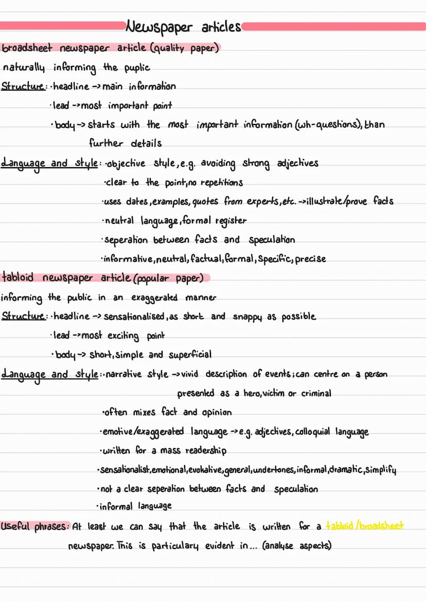 Summary
->Summarise, sum up
> briefly restate the author's main ideas (aspects)
- First sentence: Repetition of the task
text type,title, au