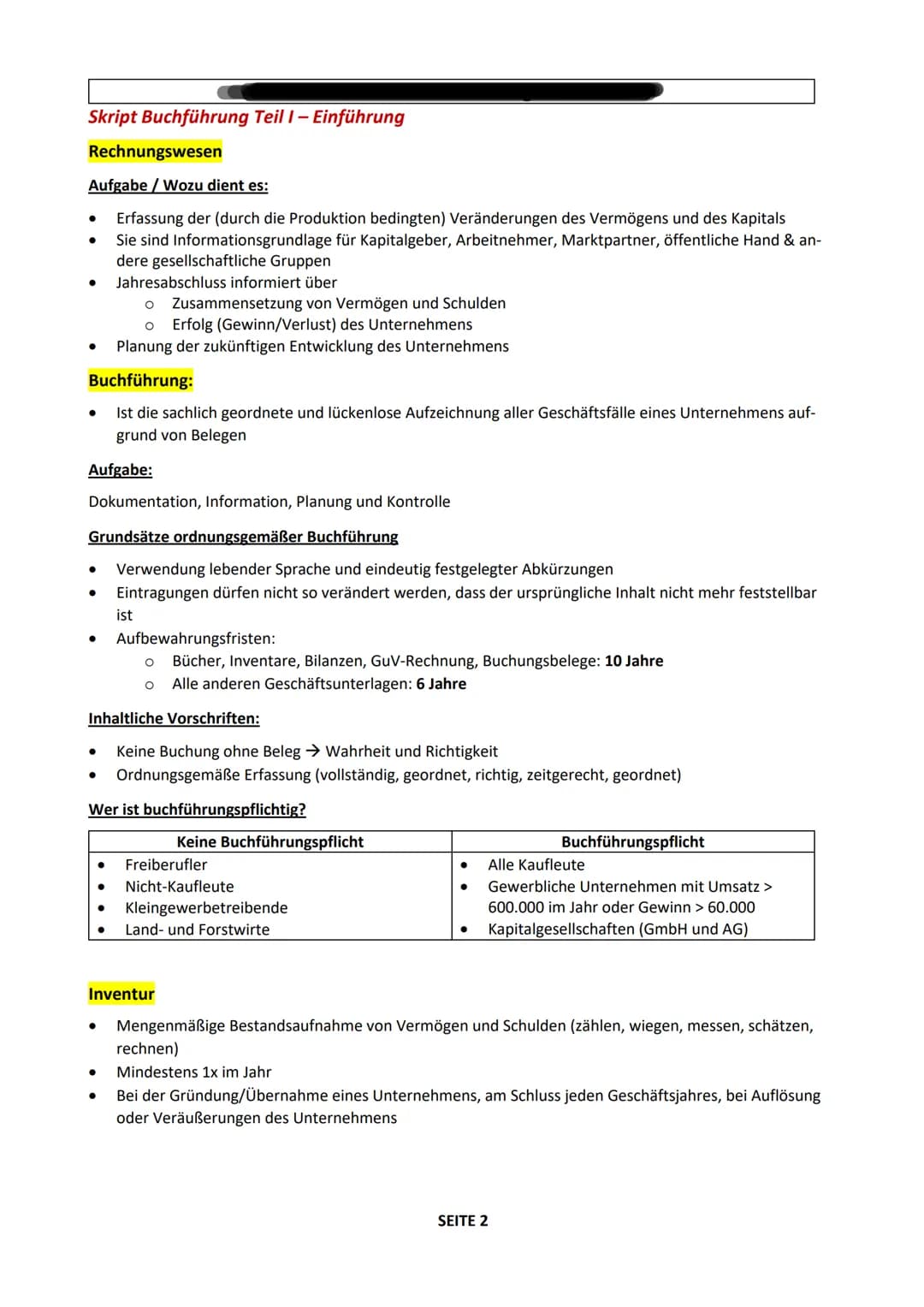 Skript Buchführung Teil 1 - Einführung
Rechnungswesen
Aufgabe / Wozu dient es:
Erfassung der (durch die Produktion bedingten) Veränderungen 