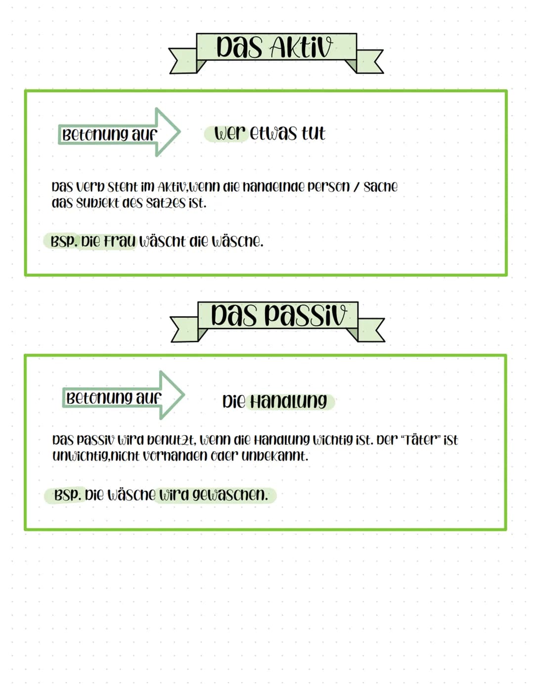 Betonung auf
pas Aktiv
Wer etwas tut
pas verb steht im Aktiv, wenn die handelnde person / sache
das subjekt des satzes ist.
Betonung auf
BSP