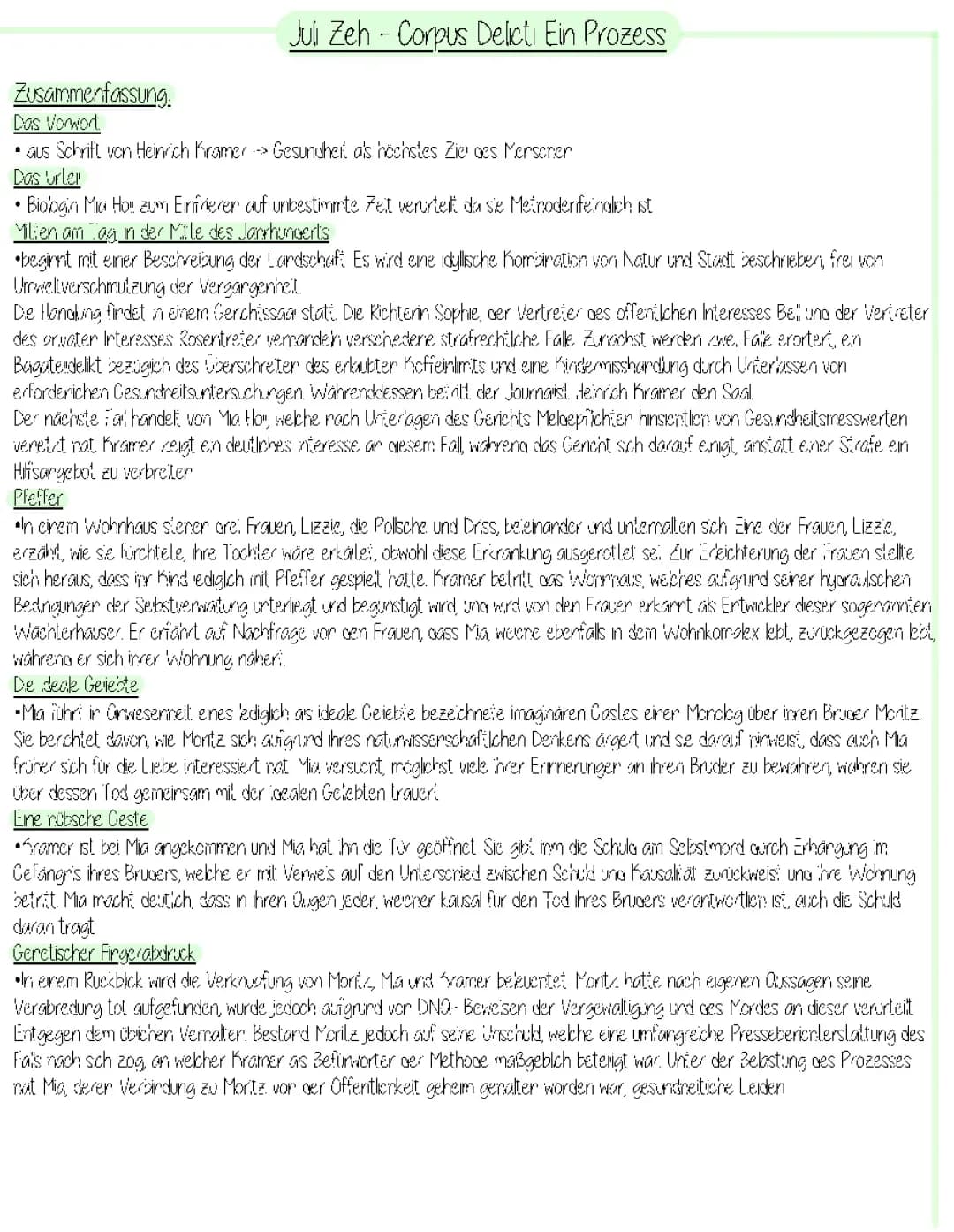 Lernzettel Corpus Delicti - Ein Prozess  Abitur 