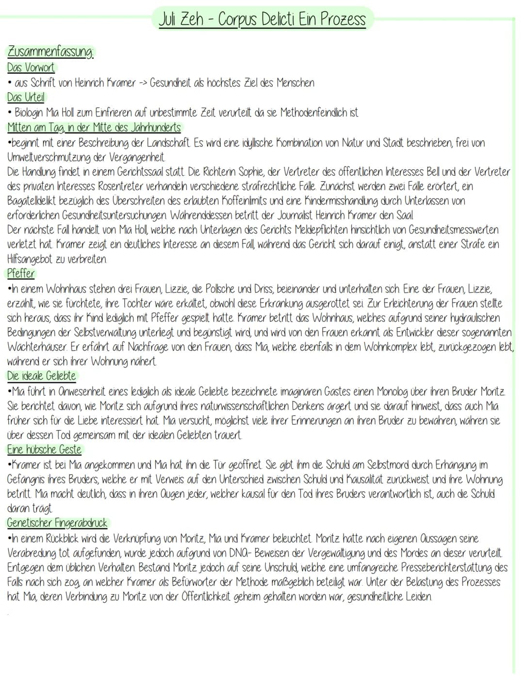 Juli Zeh - Corpus Delicti Ein Prozess
Zusammenfassung:
Das Vorwort
• aus Schrift von Heinrich Kramer -> Gesundheit als höchstes Ziel des Men