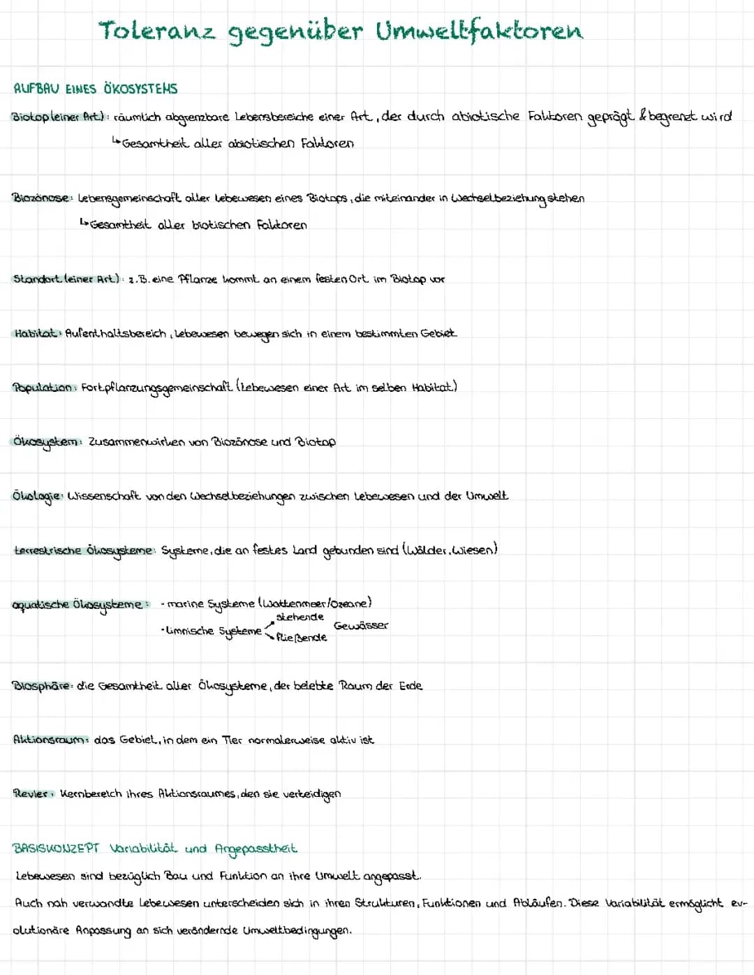Ökologie Klausur Grundlagen 