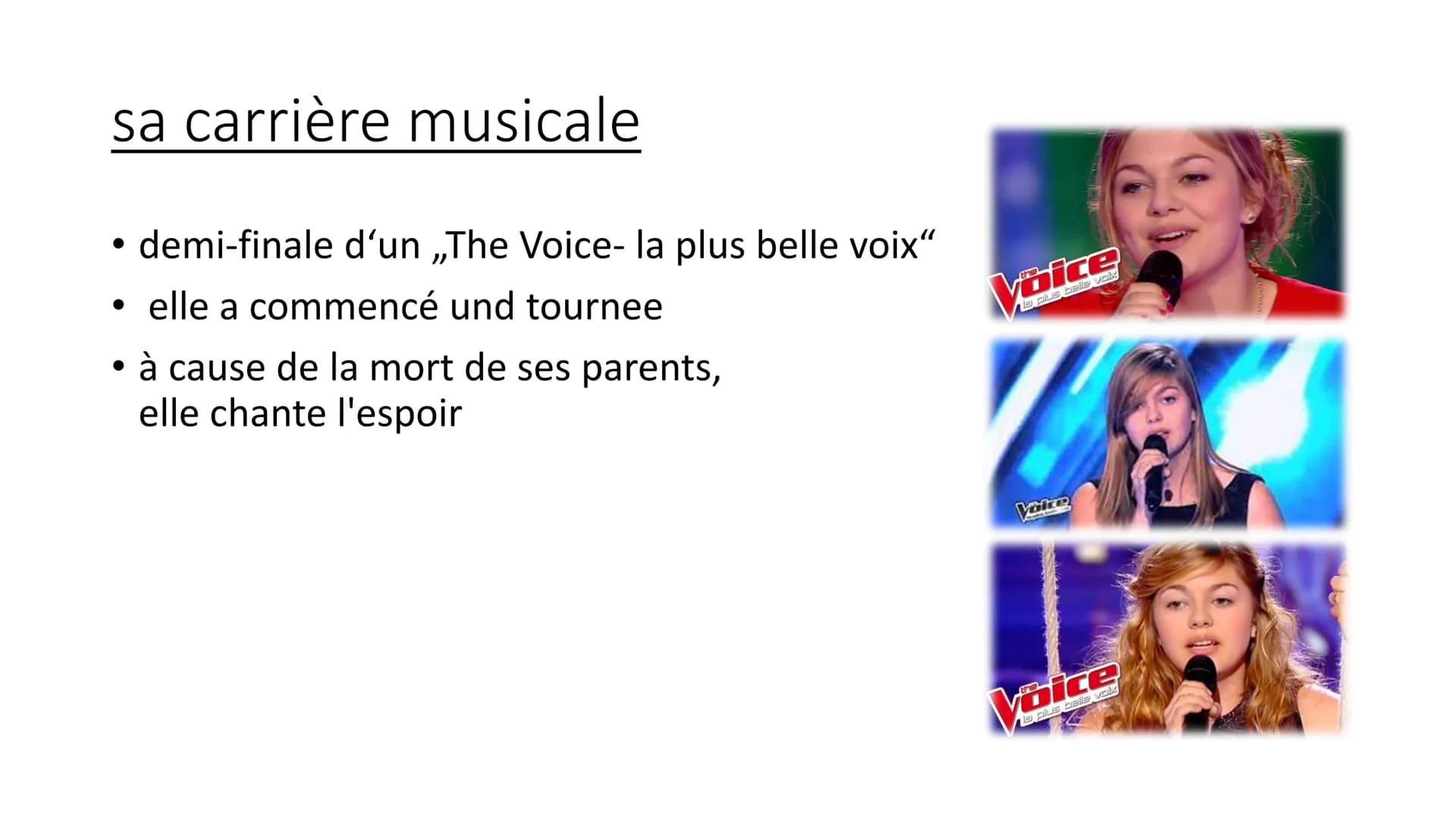 Französisch mündliche Prüfung
Bonjour et bienvenue dans ma présentation. Aujourd'hui je vous presente la chanteuse
Louane. Je vais d'abord v