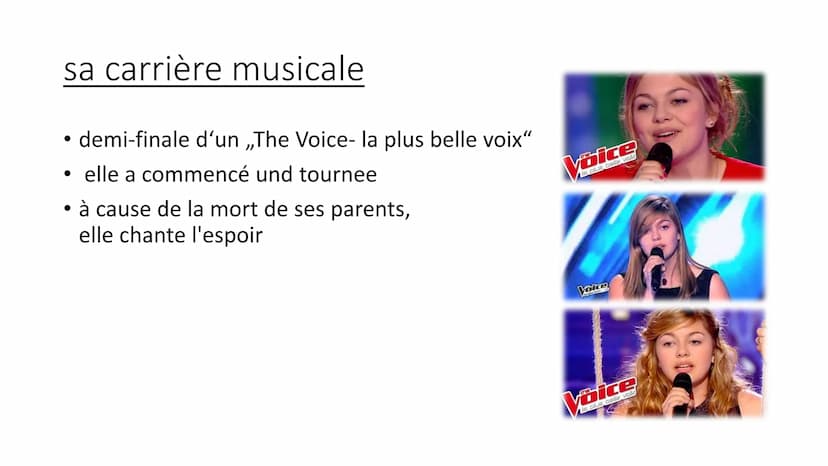 Französisch mündliche Prüfung
Bonjour et bienvenue dans ma présentation. Aujourd'hui je vous presente la chanteuse
Louane. Je vais d'abord v