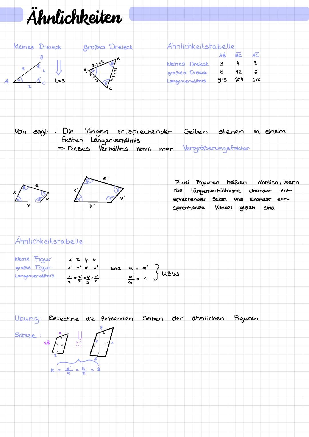 Ähnliche Figuren und Dreiecke: Arbeitsblätter, Aufgaben und Lösungen für Mathe Klasse 9