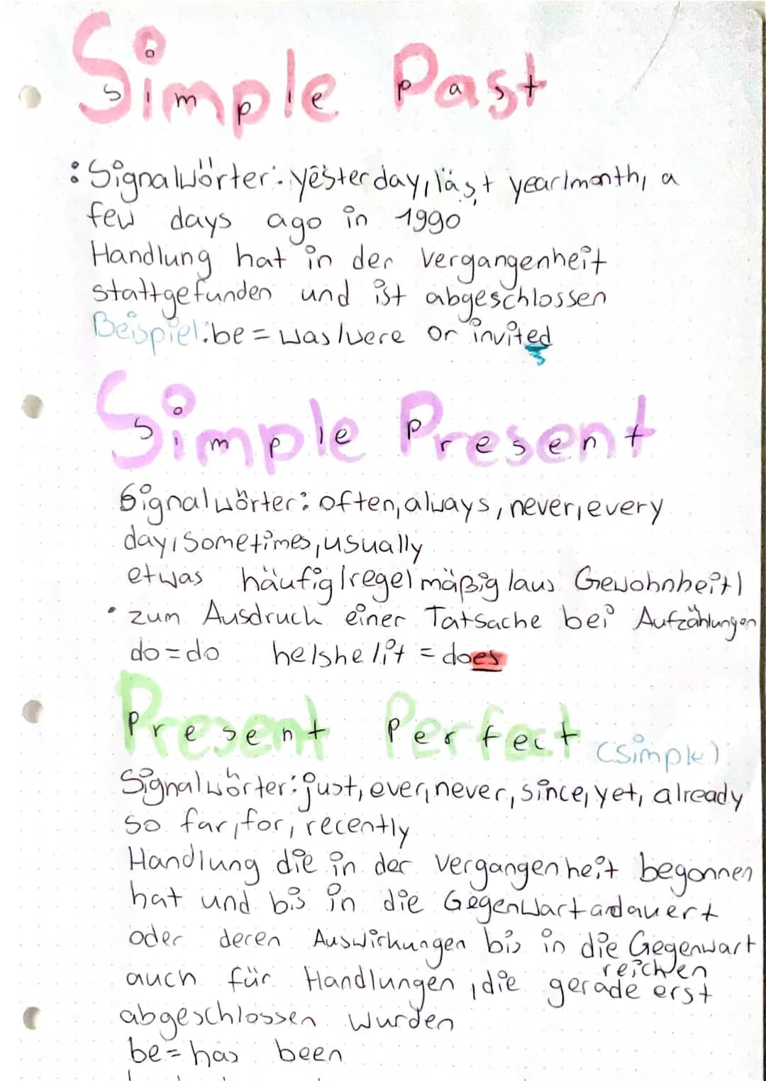 simple past,simple present und present Perfect (simple)