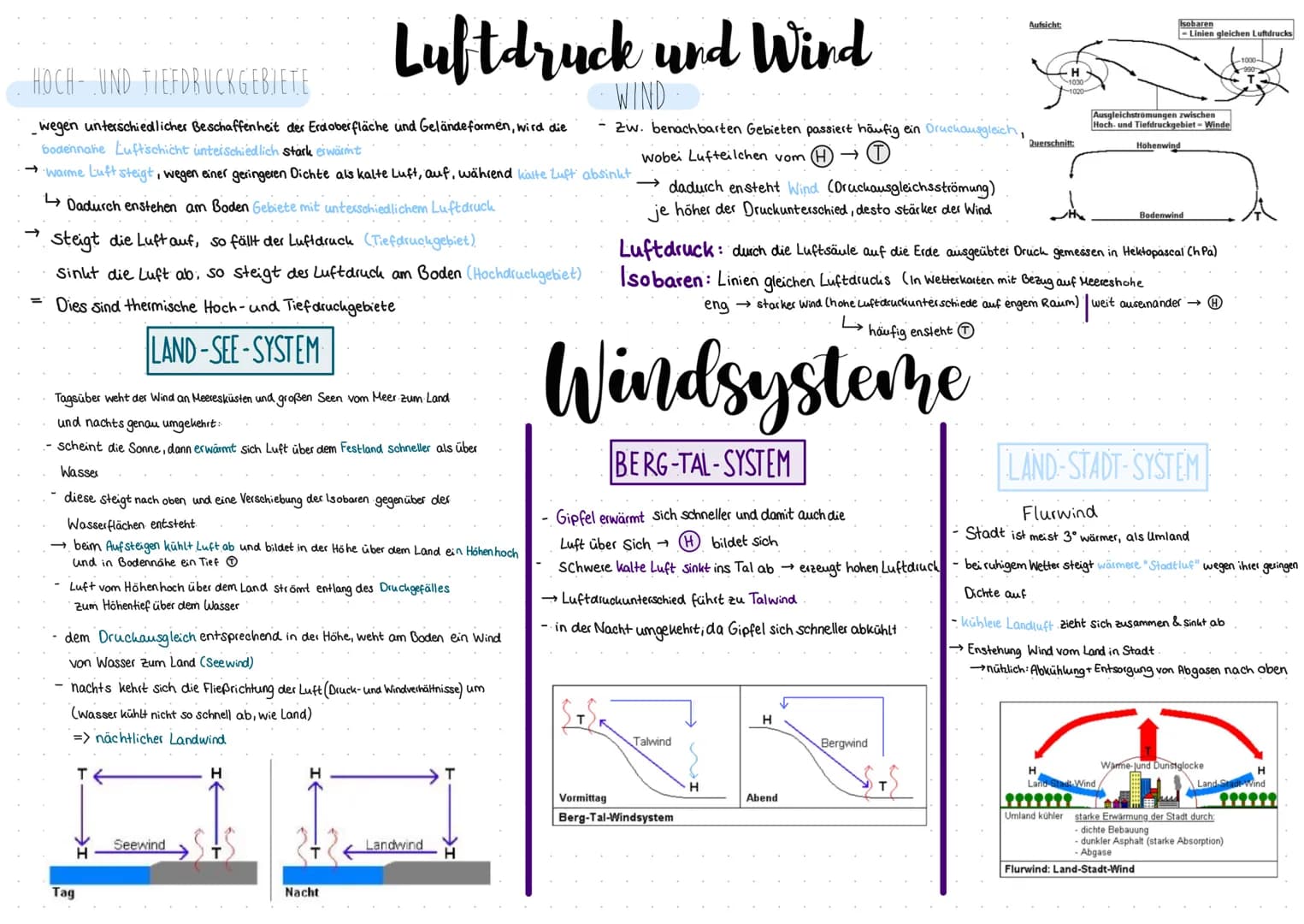 Luftdruck und Wind
HOCH- UND TIEFDRUCKGEBIETE
WIND
wegen unterschiedlicher Beschaffenheit der Erdoberfläche und Gelände formen, wird die - z