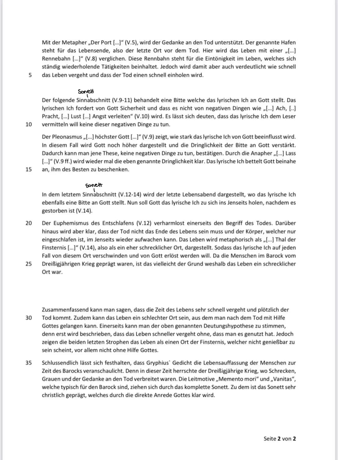 5
10
15
20
25
30
35
Lyrikinterpretation
In dem Sonett ,,Abend" von Andreas Gryphius aus dem Jahr 1636, dem Zeitalter des Barocks, setzt sich