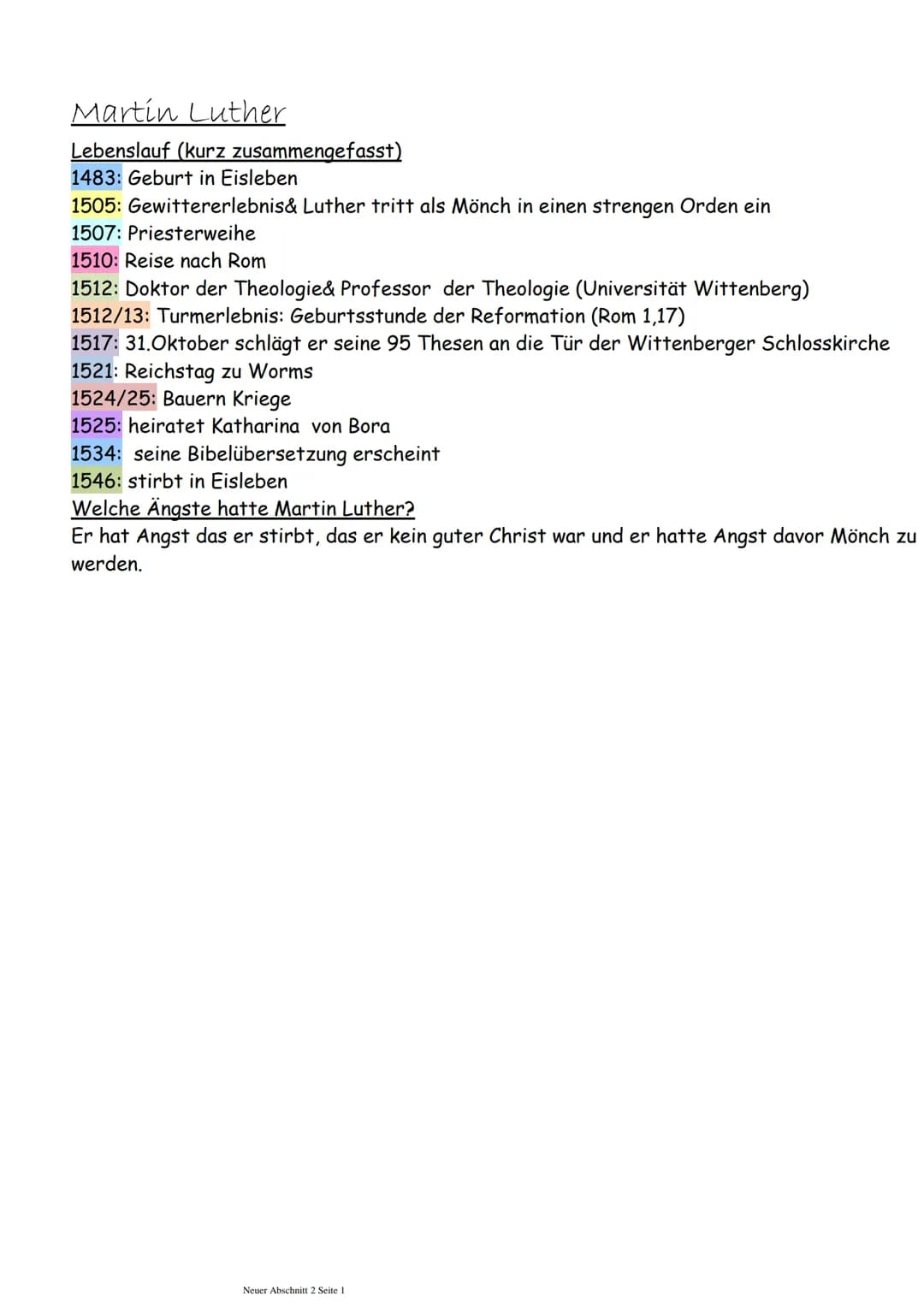 Martin Luther
Lebenslauf (kurz zusammengefasst)
1483: Geburt in Eisleben
1505: Gewittererlebnis& Luther tritt als Mönch in einen strengen Or
