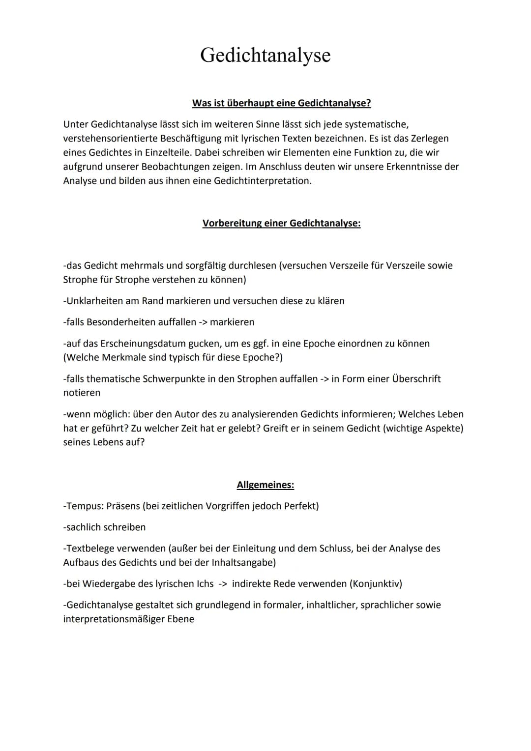 Gedichtanalyse
Was ist überhaupt eine Gedichtanalyse?
Unter Gedichtanalyse lässt sich im weiteren Sinne lässt sich jede systematische,
verst