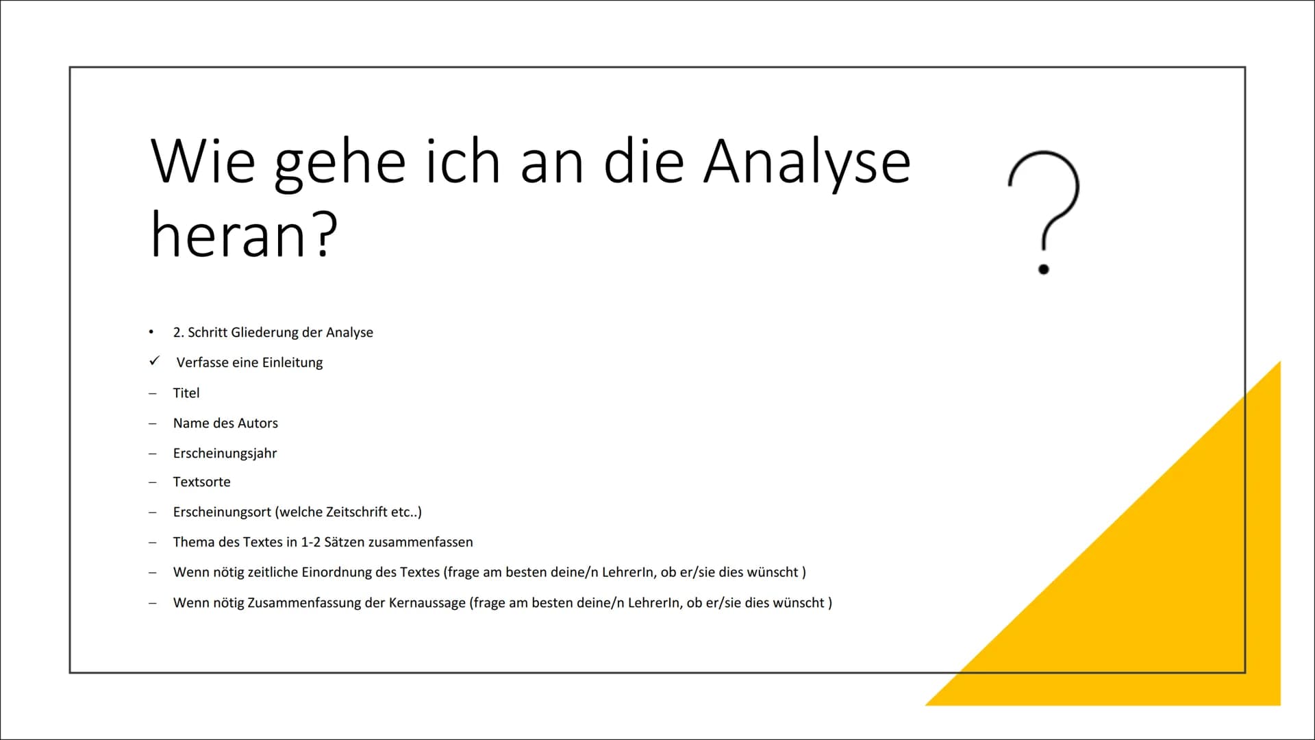 Sachtext Analyse Gliederung
der
Präsentation
●
●
●
Was sind eigentlich Sachtexte ?
Die einzelnen Schritte zu einer
Analyse
Formulierungshilf