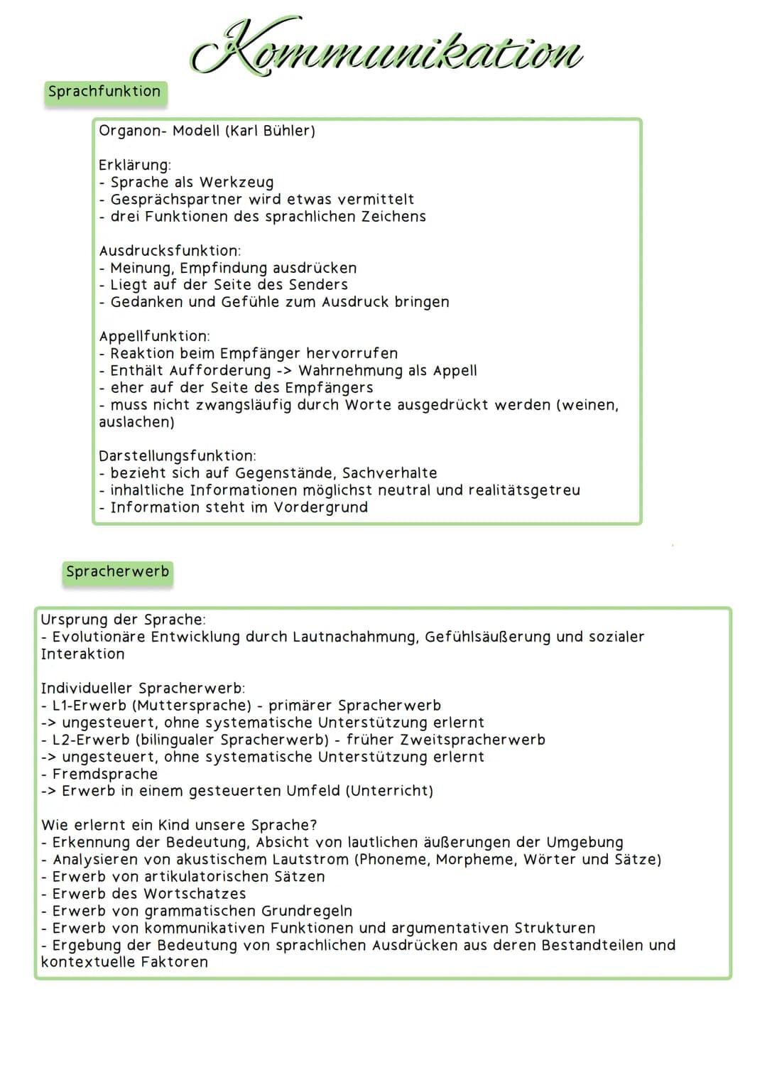 Sprachfunktion
-
Kommunikation
Organon- Modell (Karl Bühler)
Erklärung:
- Sprache als Werkzeug
- Gesprächspartner wird etwas vermittelt
drei