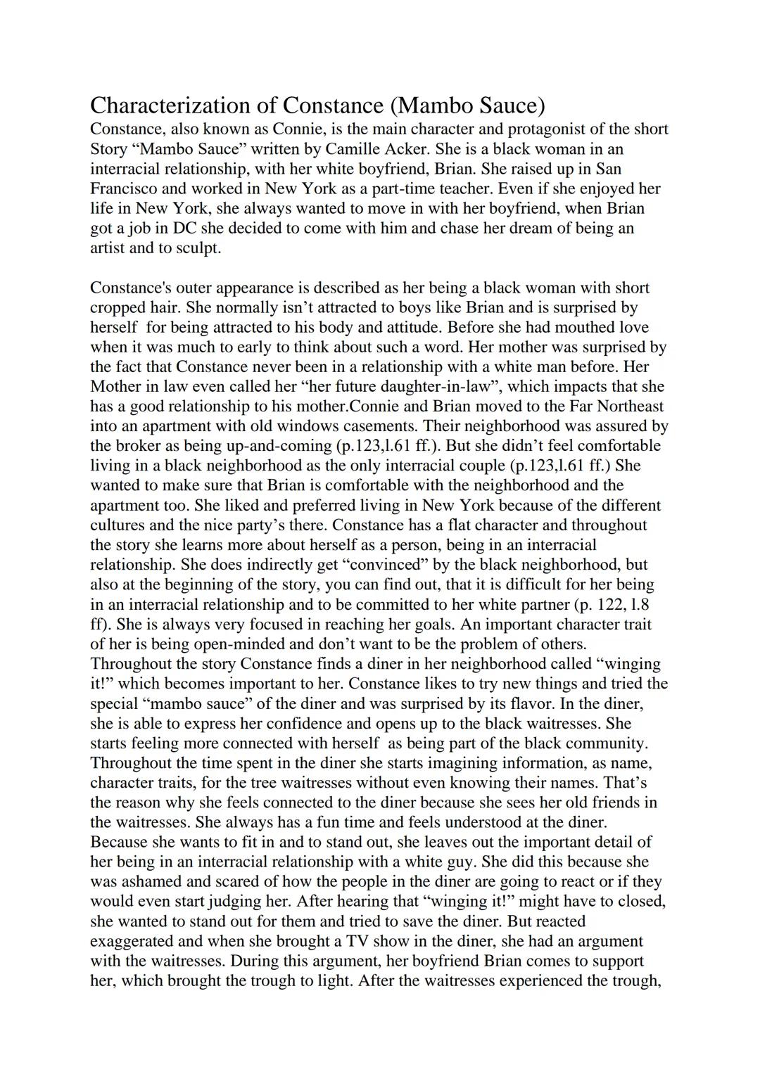 Mambo Sauce Short Story Summary: All About Constance
