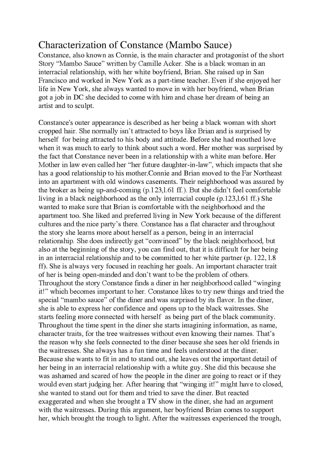 Mambo Sauce Short Story Summary: All About Constance
