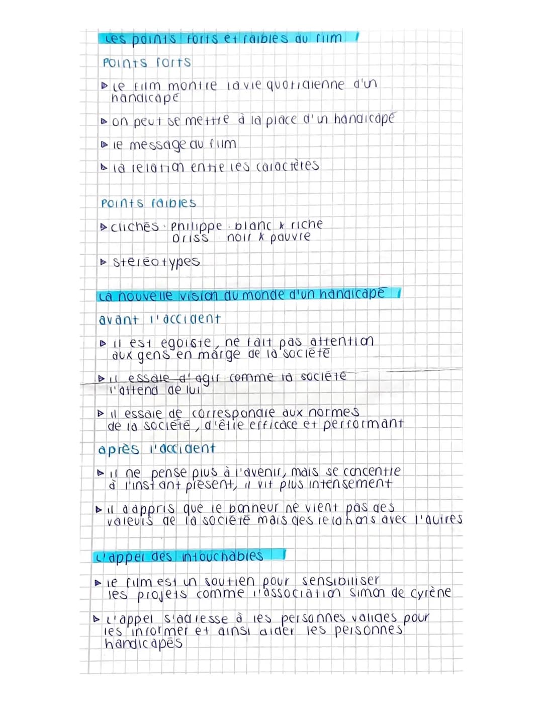 LES INTOUCHABLES
Les thèmes abordes dans le film
►'amitié
Les différentes couches sociales.
▸ I'handicap (dans la société)
▸ les banlieus / 