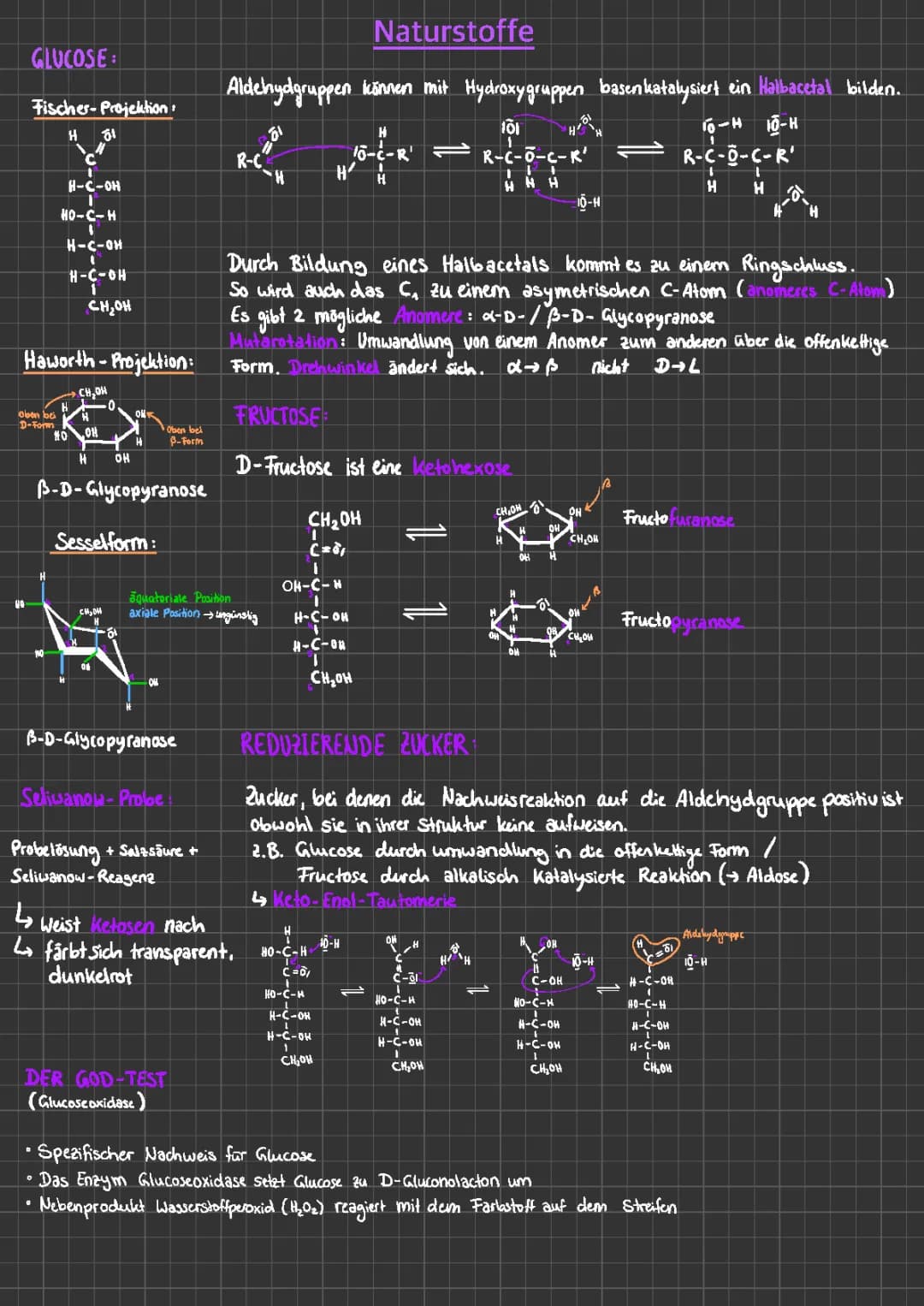 Kohlenhydrate Lernzettel Chemie (Zucker, Stärke, Aminosäuren) klasse 12