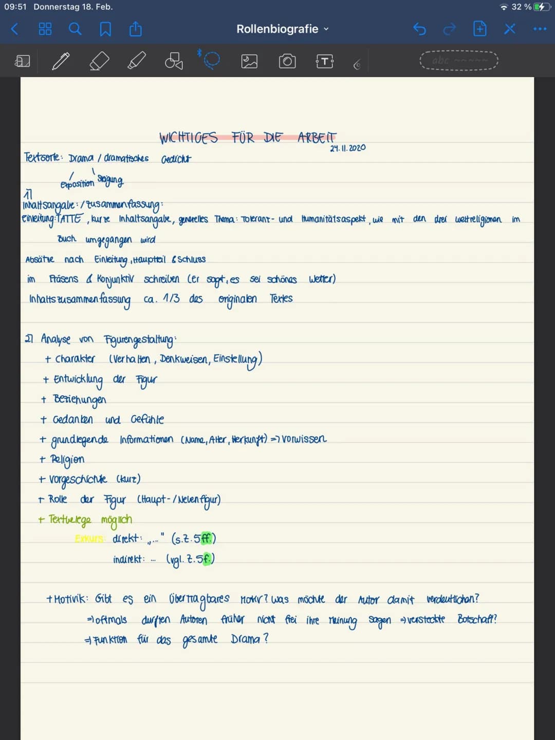 09:51 Donnerstag 18. Feb.
a
00
00
1
Textsorte: Drama / dramatisches Gedicht
1
exposition Stagung
WICHTIGES FÜR DIE ARBEIT
Entwicklung der Fi