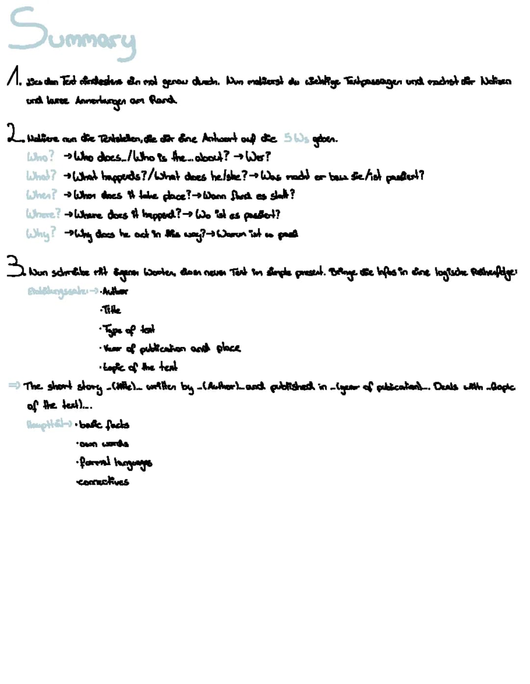 Summary  Characterisation  Creative writing 