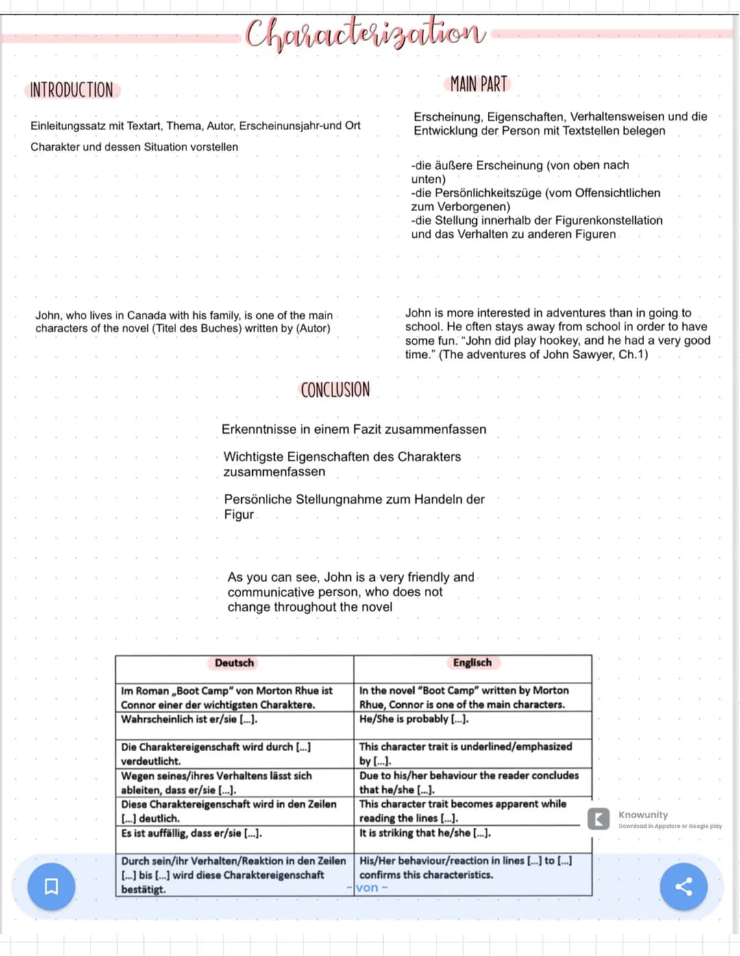 Summary
1. dies den Text mindestens ein mal genau durch. Nun mahierst du wichtige Text passagen und machst dir Notizen
und kurze Anmerkungen