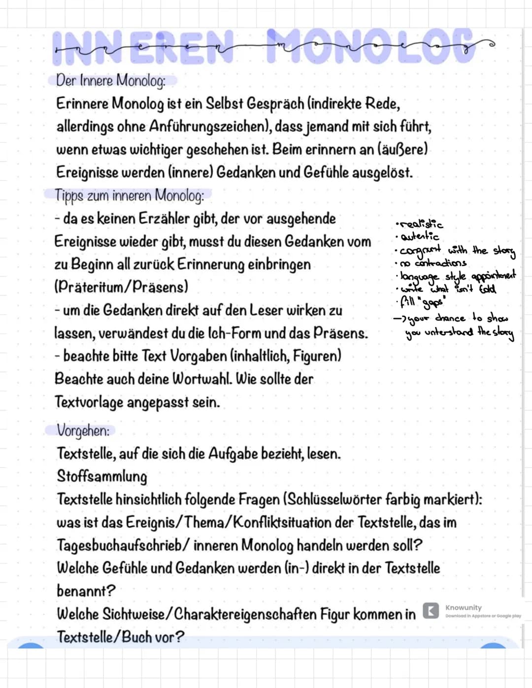 Summary
1. dies den Text mindestens ein mal genau durch. Nun mahierst du wichtige Text passagen und machst dir Notizen
und kurze Anmerkungen
