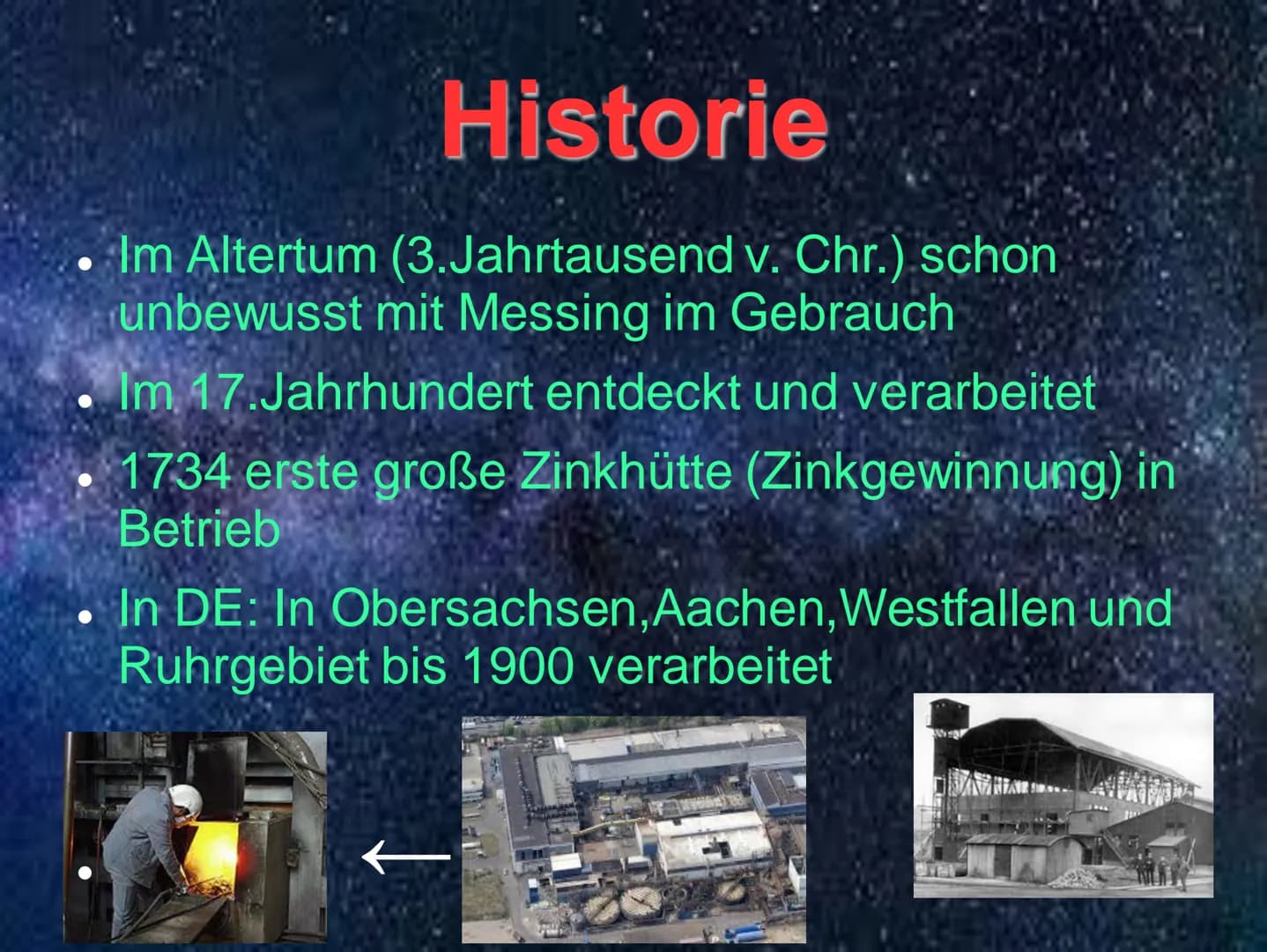 INK Steckbrief/
Eigenschaften Z
65,38
- Symbol: Zn
Ordnungszahl: 30-
unedles Metall
Farbe: bläulich-weiß
Bruch: silber-weiß
- spröde (20-100
