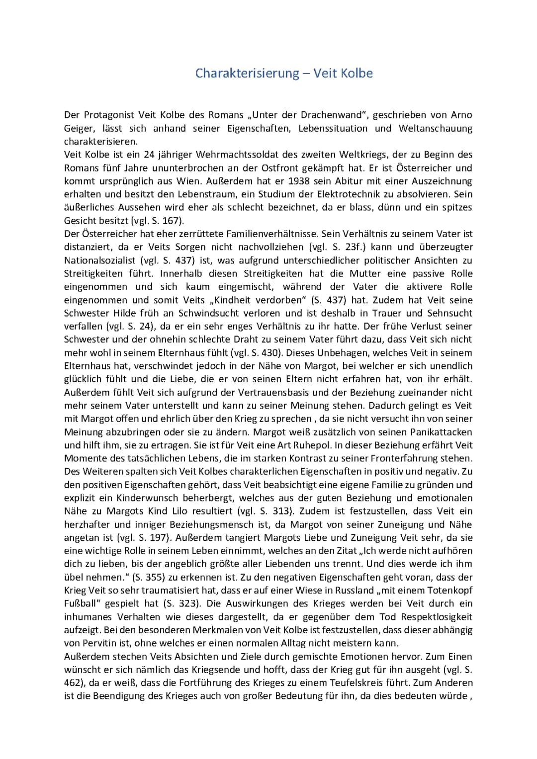 Unter der Drachenwand - Veit Kolbe - Charakterisierung