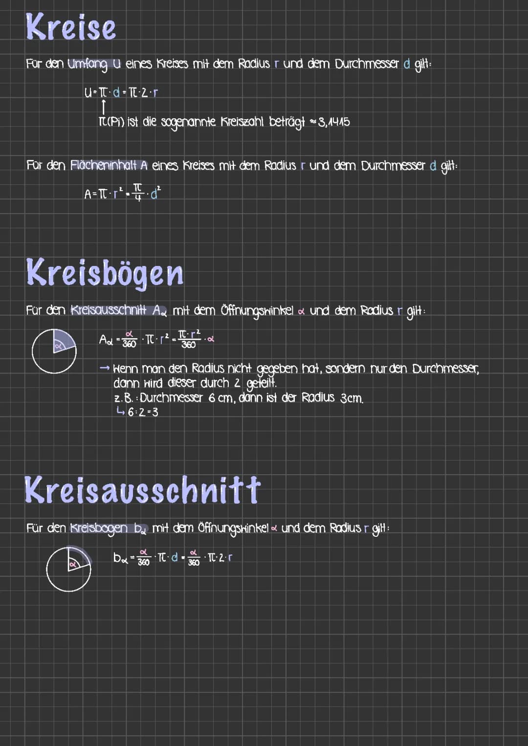 Kreis, Kreisbogen, Kreisausschnitt