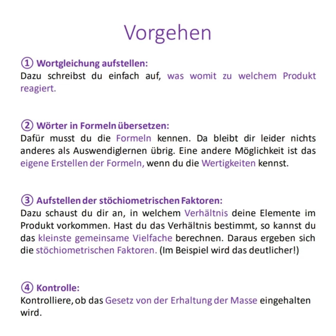 Allgemeines
Eine chemische Reaktions-
gleichung beschreibt die
Umwandlung von Stoffen in
einer chemischen Reaktion.
Sie wird mit Worten, For
