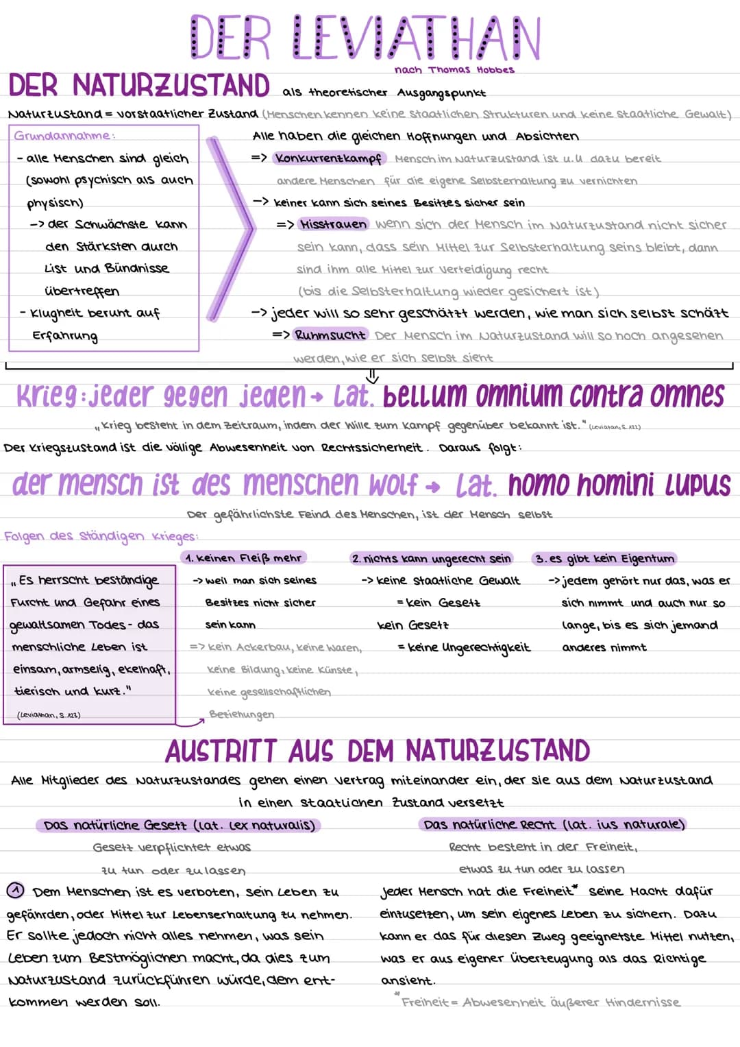 DER NATURZUSTAND als theoretischer Ausgangspunkt.
Naturzustand = vorstaatlicher Zustand (Menschen kennen keine staatlichen Strukturen und ke