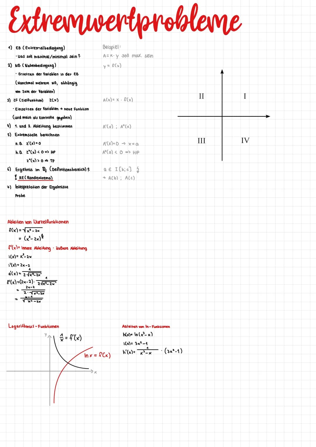 Kurvendiskussion
Symmetrie
achsensymmetrisch: f(-x) = f(x)
- Beispiel: f(x)= x² ; f(-x) = (-x)²
→ f(1) = 1; f(-1) = 1 + f(x) = f(-x)
punktsy