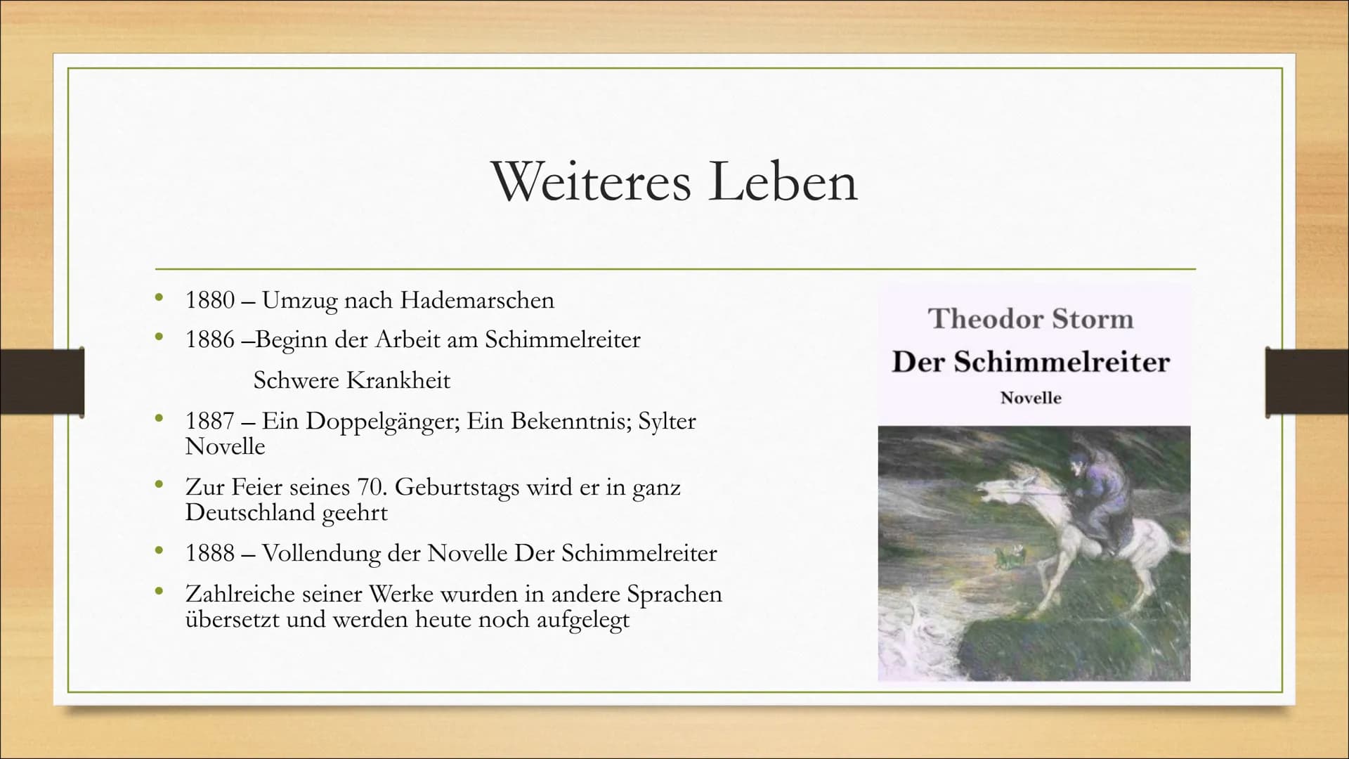 Theodor Storm
und seine Werke ●
●
Grundinformationen
Familie
Bildung
Weiteres Leben
Die Bekanntesten Werke
Gliederung • Name: Hans Theodor W