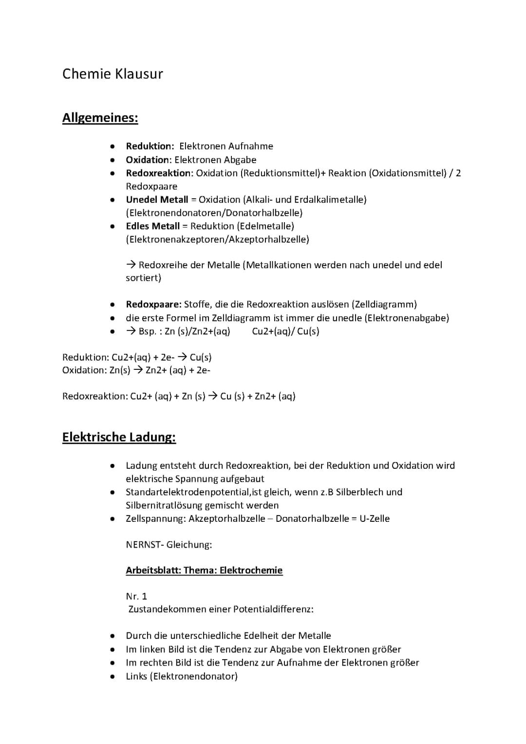 Chemie Klausur Zusammenfassung 