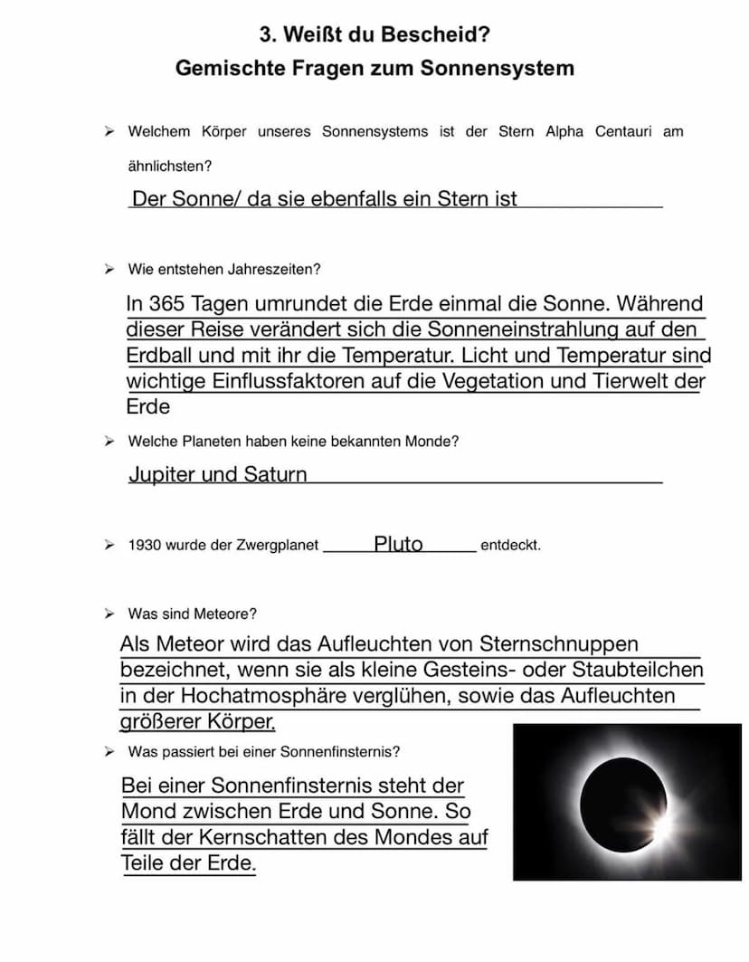 1. Das Planetensystem
асей
In unserem Sonnensystem gibt es
davon. Sie alle kreisen um
Sonnensystem sind vor etwa
gemeinsam entstanden.
die S