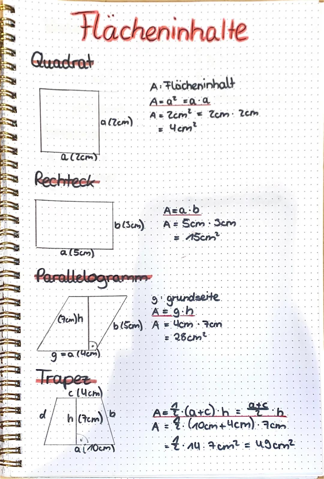 # Flächeninhalte

Quadrat


a (2cm)


Rechteck

a (5cm)

a (2cm)

A: Flächeninhalt
A-aa-a
A=2cm² = 2cm.2cm
= 4cm²

A=a-b
bison) A= 5cm. Scm
