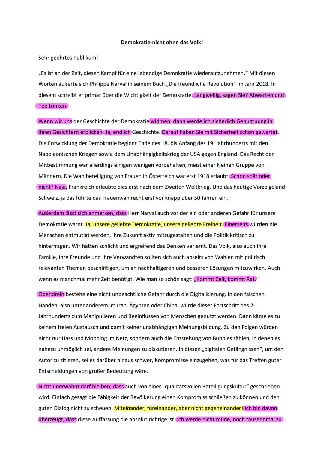 Demokratie-nicht ohne das Volk!
Sehr geehrtes Publikum!
,,Es ist an der Zeit, diesen Kampf für eine lebendige Demokratie wiederaufzunehmen."