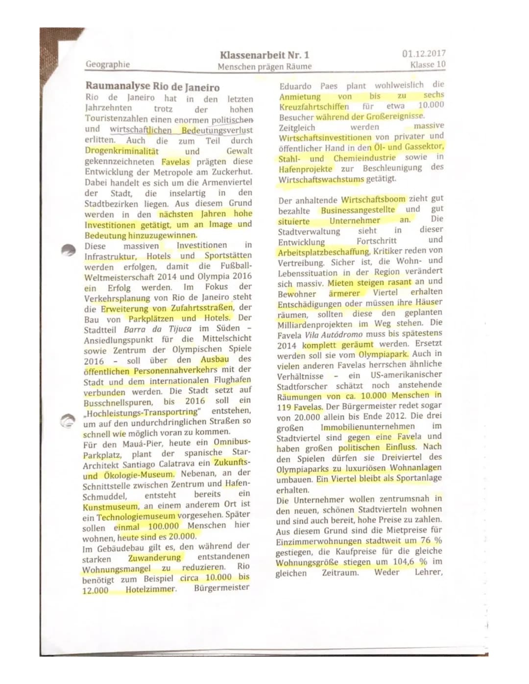 Klassenarbeit Nr. 1
Menschen prägen Räume
Geographie
Aufgabe 1: Daseinsgrundfunktionen
Nenne die Daseinsgrundfunktionen.
Begründe mit Beispi