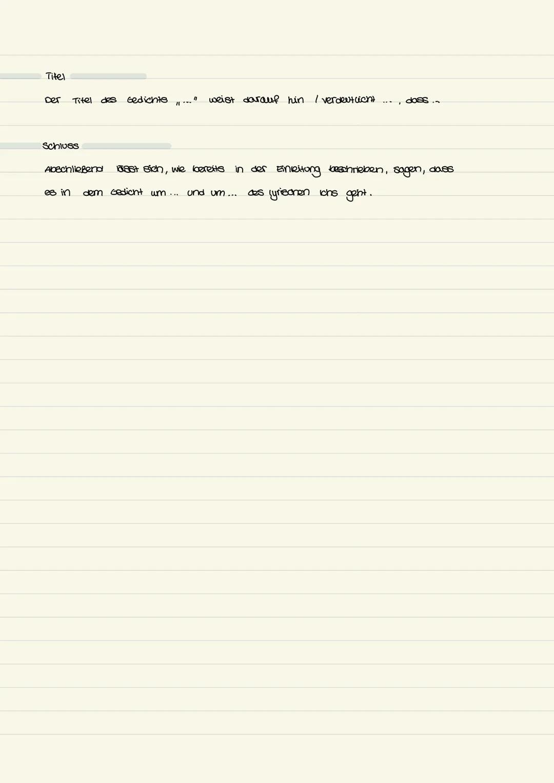Deutsch Gedichtsanalyse
Einleitung
In dem Gedicht
Der Autor möchte mit diesem
veröffentlicht wurde, geht es um das lyrische ich, welches...
