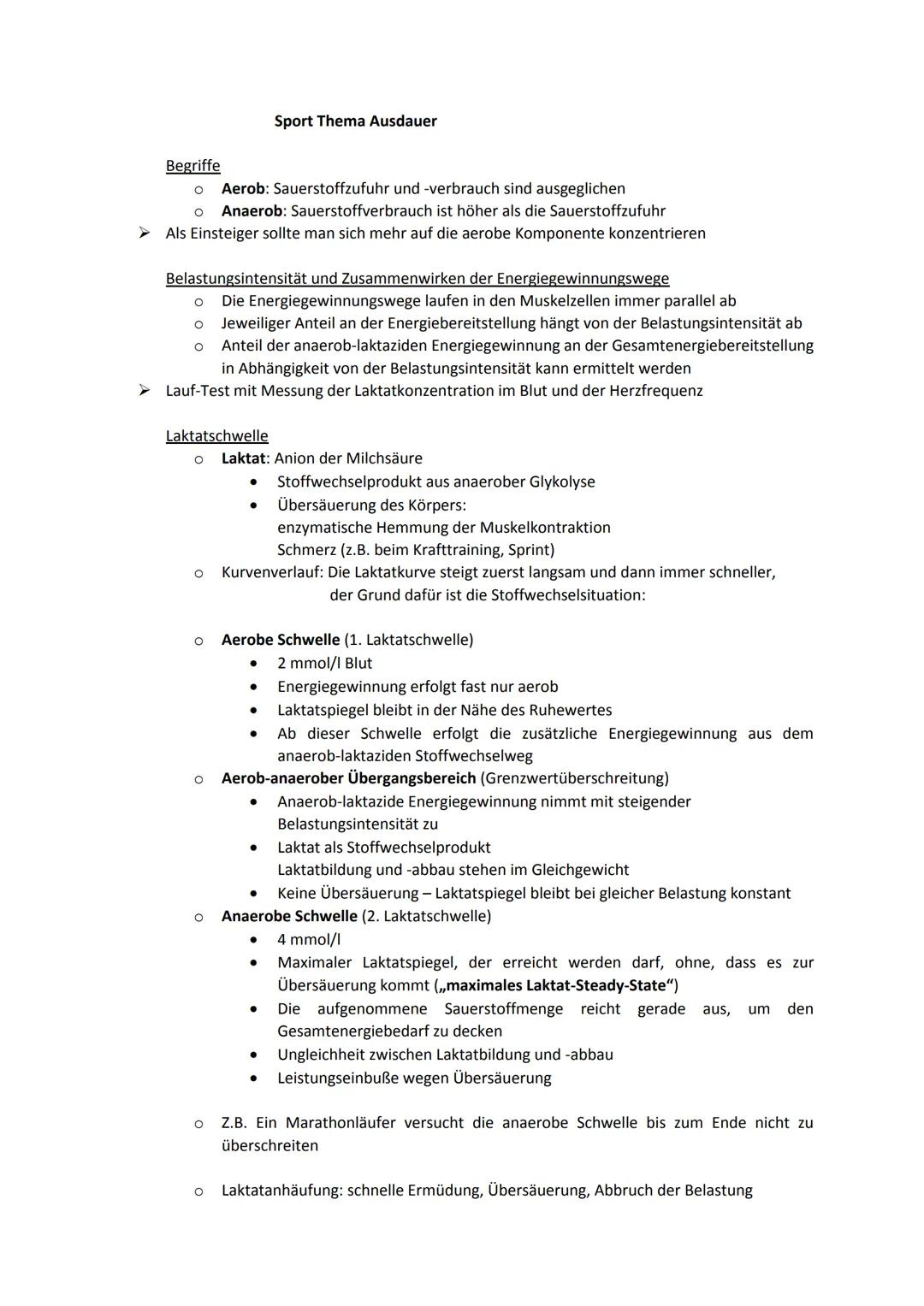 # Sport Thema Ausdauer

Begriffe

*   Aerob: Sauerstoffzufuhr und -verbrauch sind ausgeglichen
*   Anaerob: Sauerstoffverbrauch ist höher al