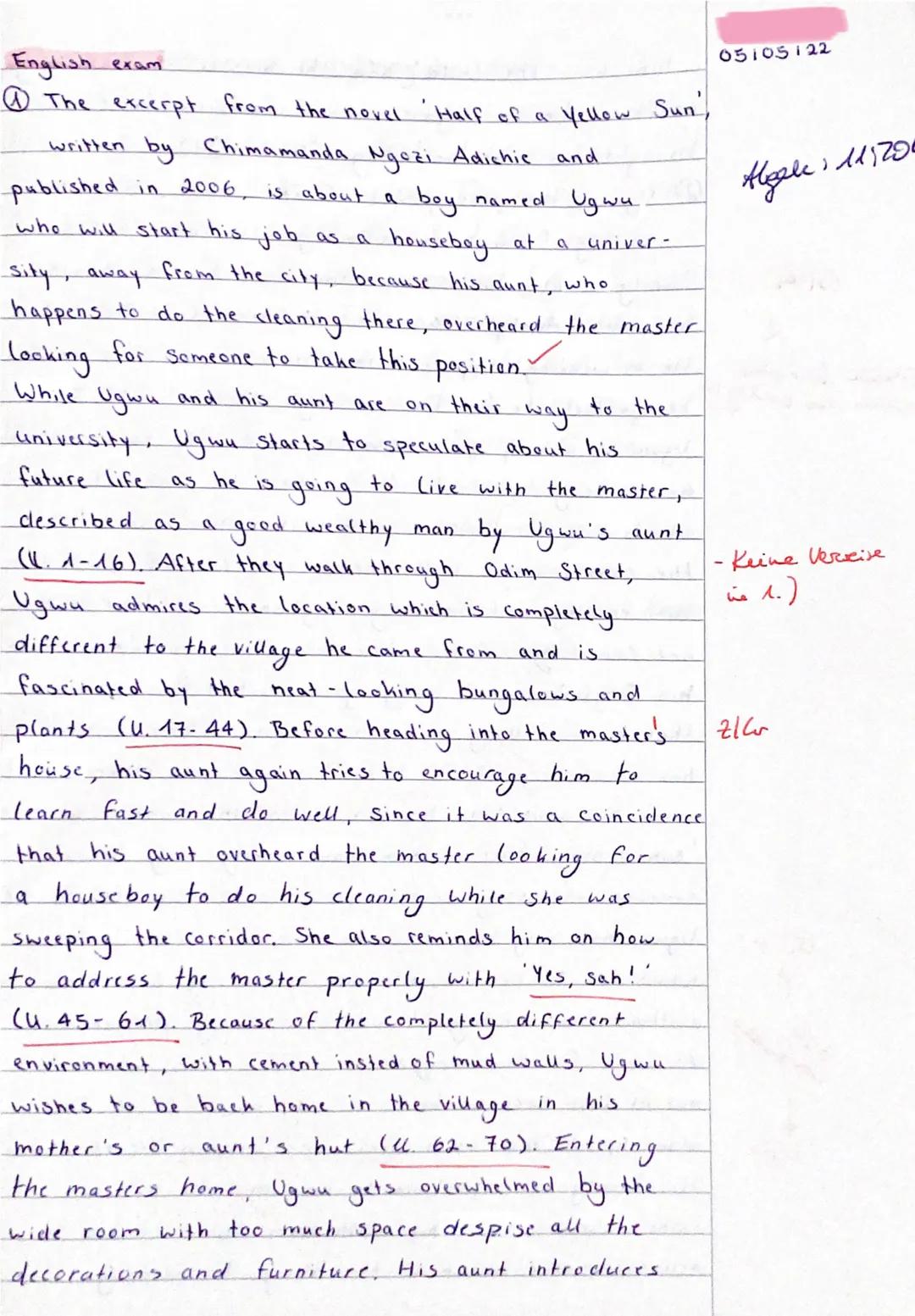 Assignments:

1. Point out the events depicted in the excerpt of the novel. (comprehension) (12)
2. Analyse how Adichie characterises the bo