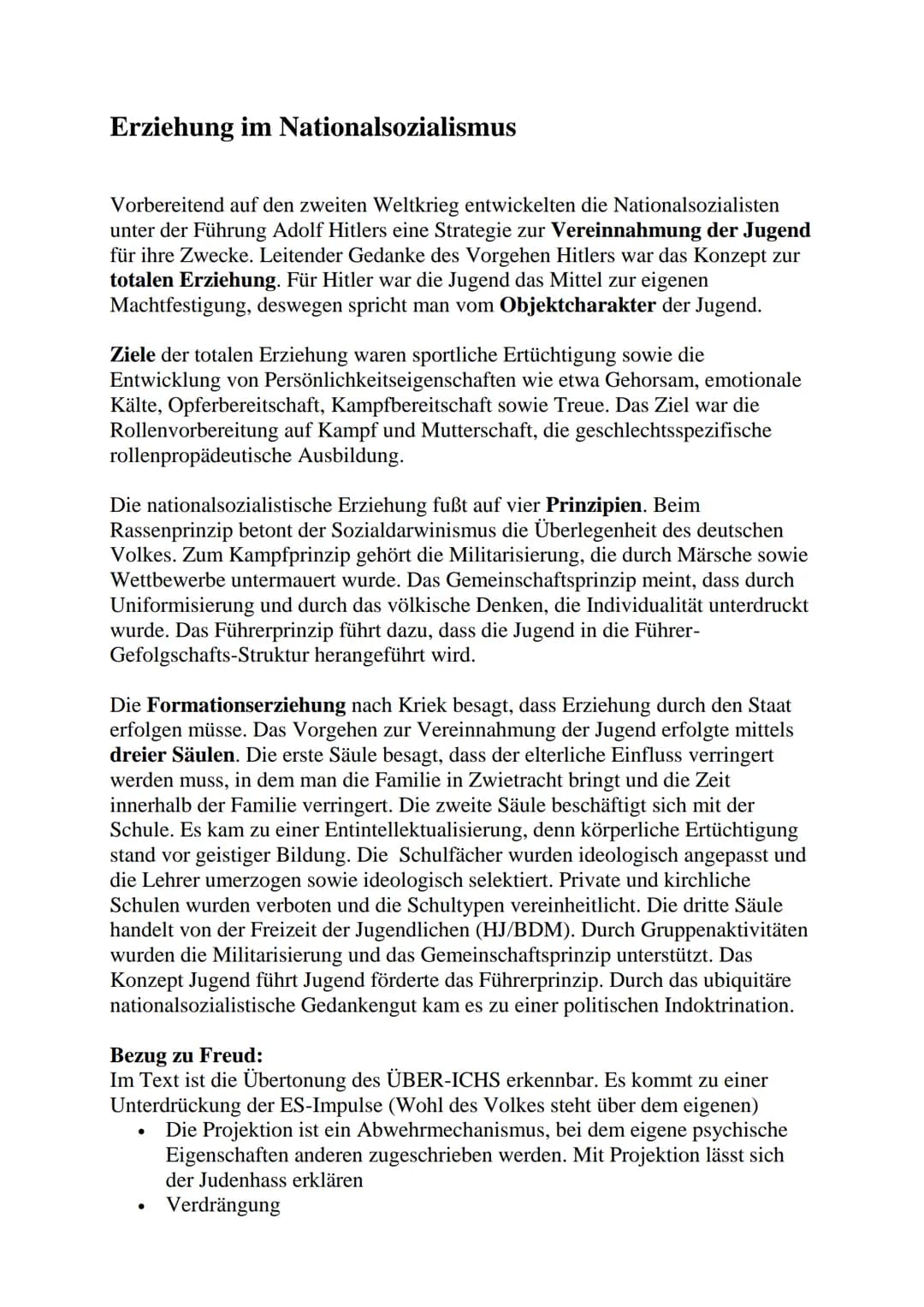 Erziehung im Nationalsozialismus
Vorbereitend auf den zweiten Weltkrieg entwickelten die Nationalsozialisten
unter der Führung Adolf Hitlers