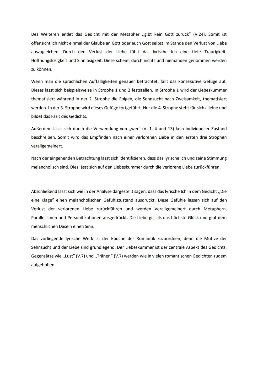 Die eine Klage
Im folgenden Text werde ich das Gedicht ,,Die eine Klage" unter der besonderen Beachtung seiner
Epochenzugehörigkeit analysie