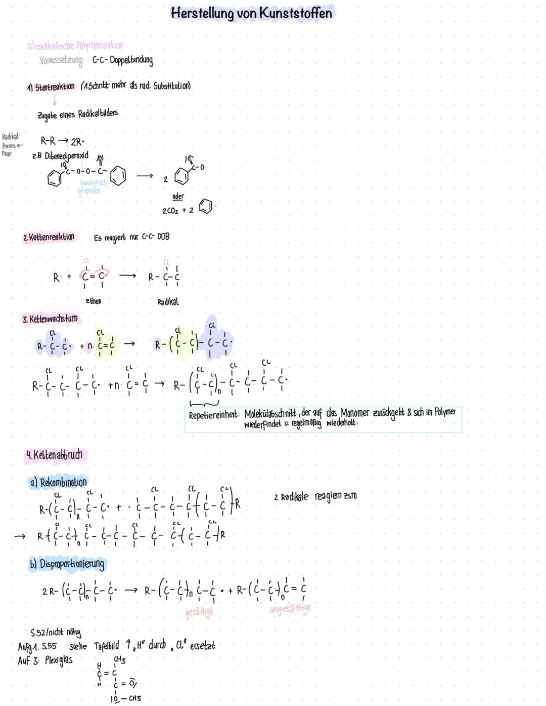Radikal:
freies e-
Paar
al radikalische Polymerisation
Voraussetzung: C-C-Doppelbindung
1) Startreaktion (Schritt mehr als rad. Substitution