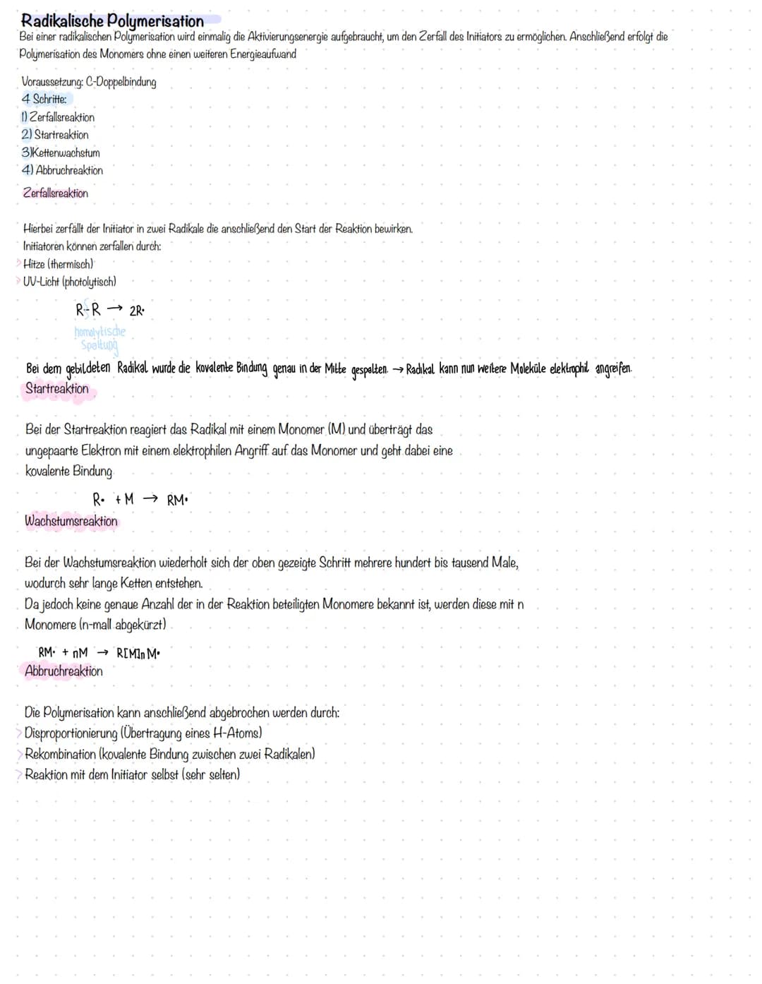 Radikal:
freies e-
Paar
al radikalische Polymerisation
Voraussetzung: C-C-Doppelbindung
1) Startreaktion (Schritt mehr als rad. Substitution