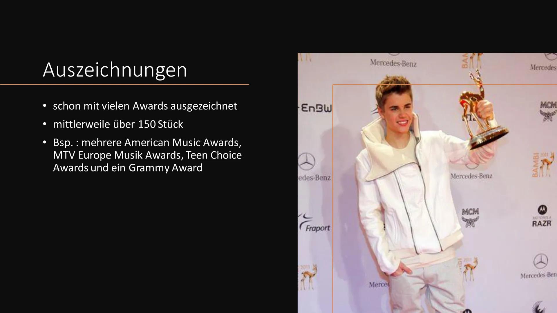 Justin Bieber
ANETA Inhalt
●
●
Justin Bieber
Karriere
Auszeichnungen
Tourneen
Veröffentlichungen
Quellen Justin Bieber
• 1.03.1994 geboren i