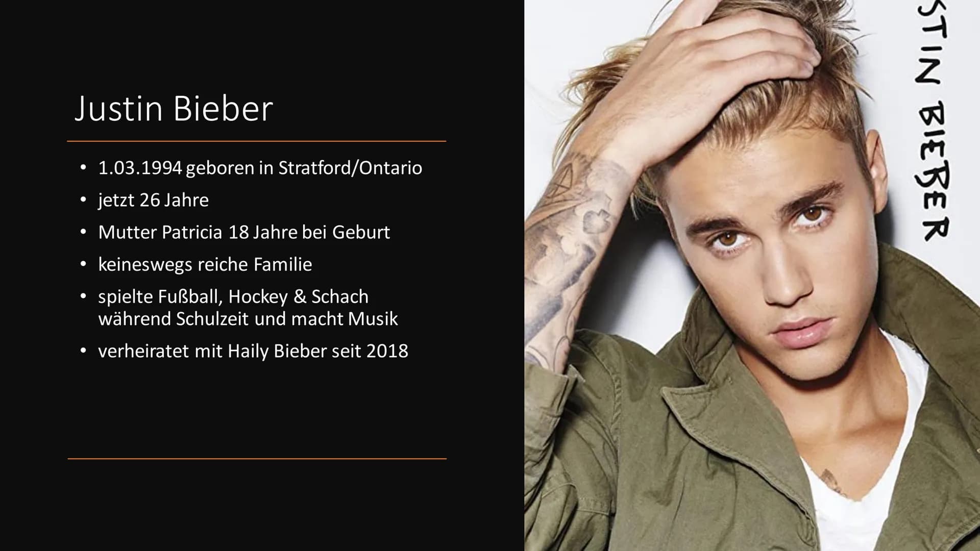 Justin Bieber
ANETA Inhalt
●
●
Justin Bieber
Karriere
Auszeichnungen
Tourneen
Veröffentlichungen
Quellen Justin Bieber
• 1.03.1994 geboren i